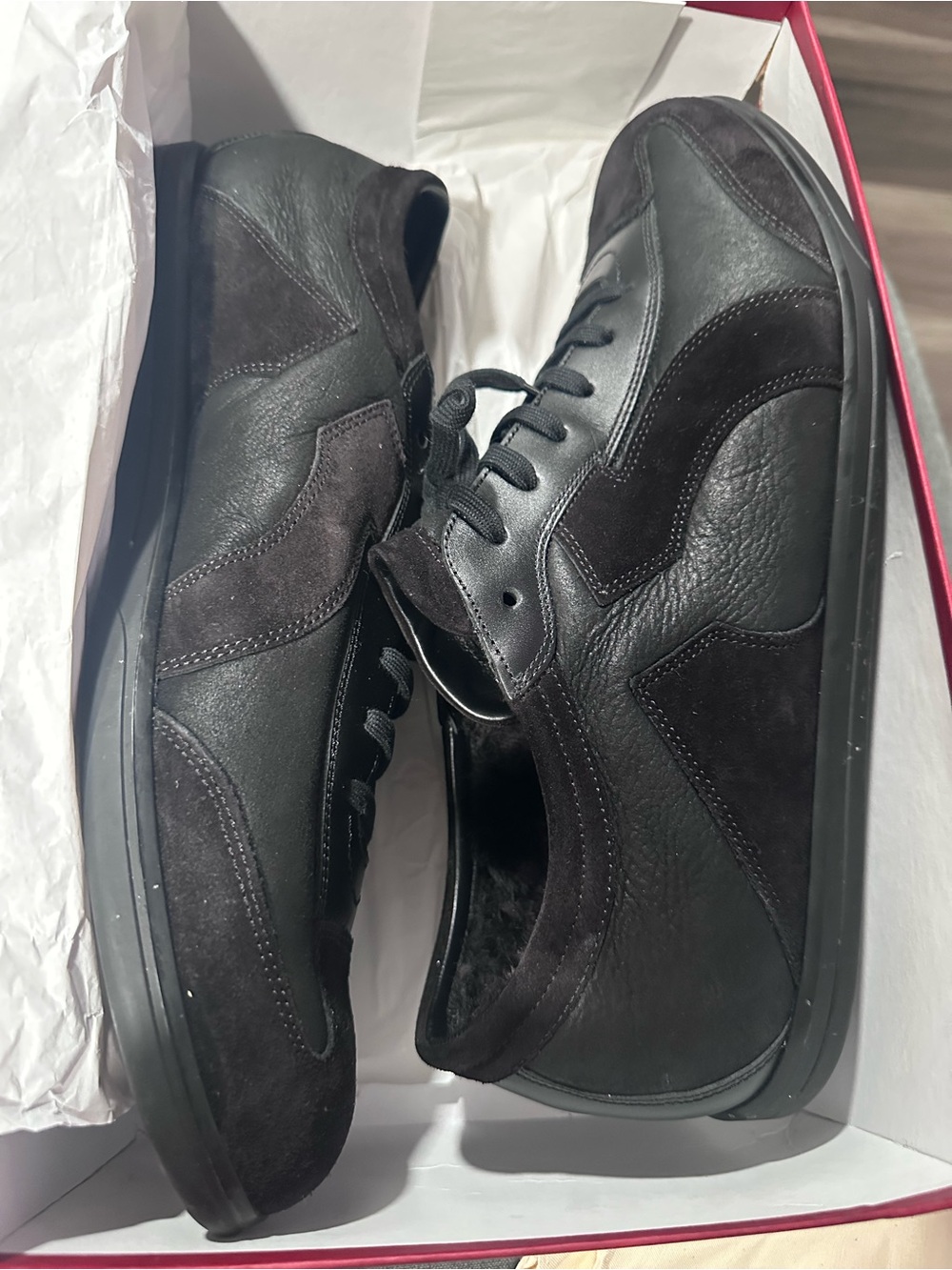 Salvatore Ferragamo Men’s Black Leather & Suede Sneakers
